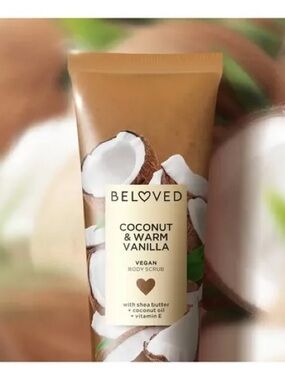 BELOVED Coconut & Warm Vanilla BODY SCRUB Vegan 8 oz ~ New / Sealed